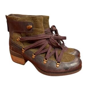 MERRELL Women's Brown Leather Wool Boots Sz 7.5 Steampunk Shiloh II Booties
